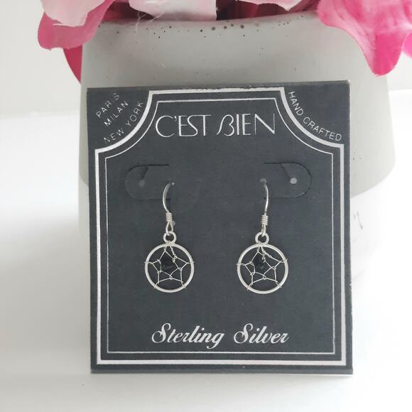 925 Sterling Silver Dream Catcher Wire Hook Dangle Earrings Southwestern NEW - Picture 1 of 5